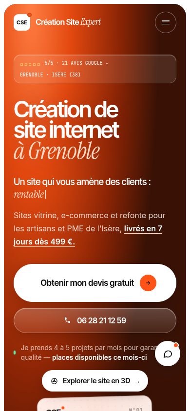 Version téléphone du site de Creationsiteexpert