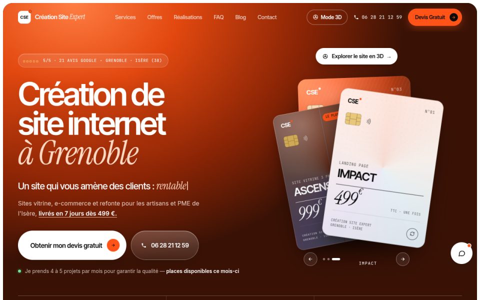Capture d’écran du site de Creationsiteexpert