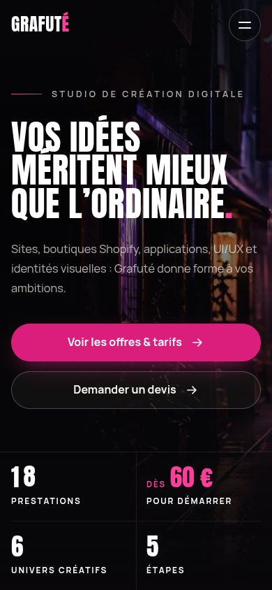 Version téléphone du site de Grafute