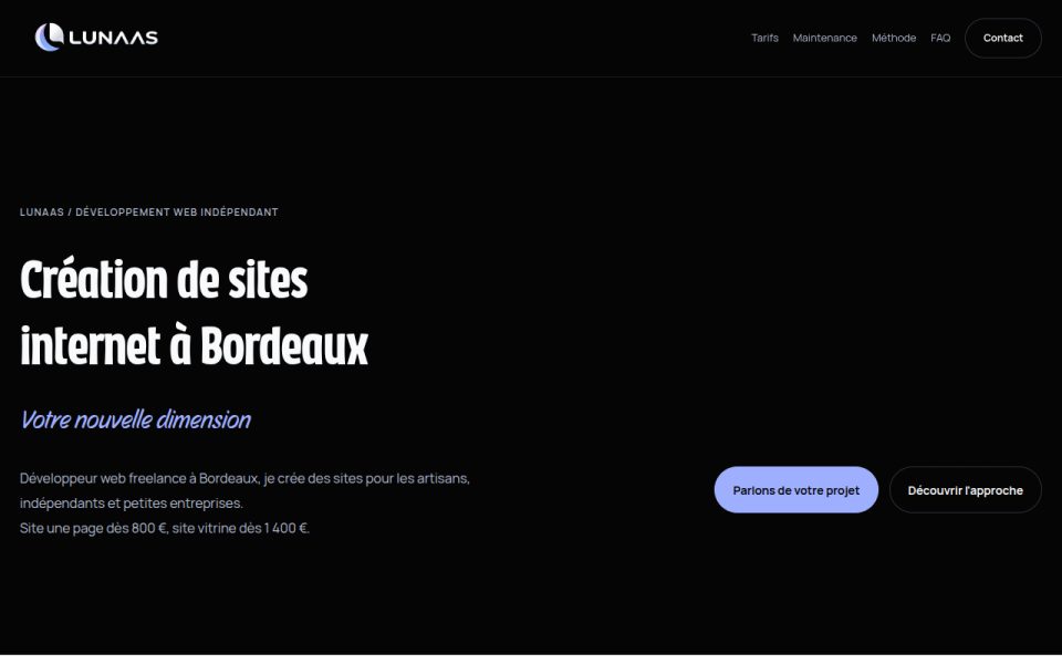 Capture d’écran du site de Lunaas