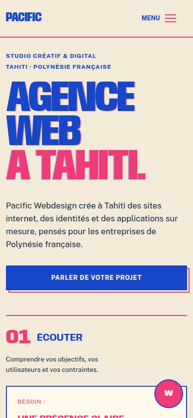 Version téléphone du site de Pacific Webdesign